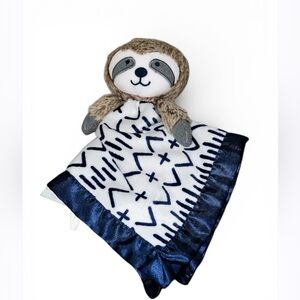 Cloud Island Sloth Lovey Security Blanket Tan Navy Blue Satin Backing